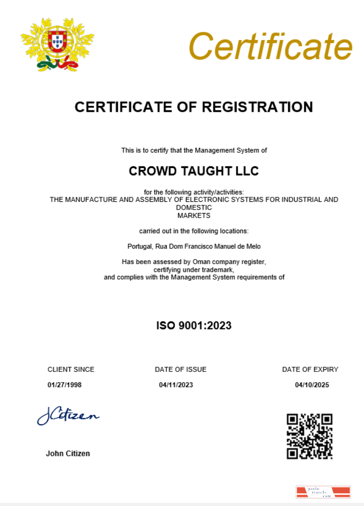 Portugal business registration certificate Word and PDF template